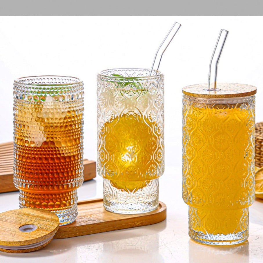 16oz glazen drank met bamboehouten afdekking en tape-rietje Nexora Store