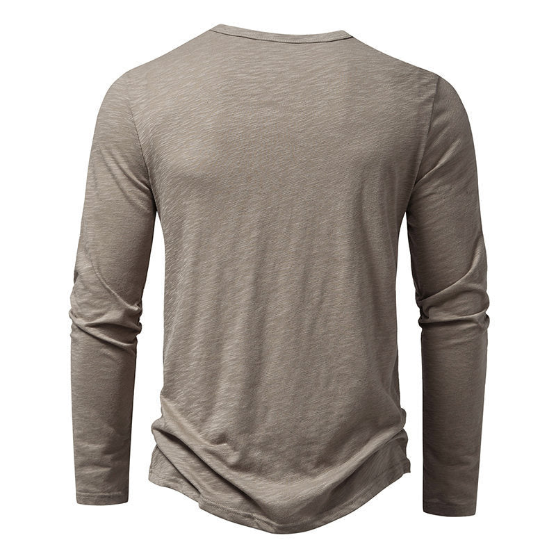 Men's Long-sleeved T-shirt Fashion Casual Solid Color Pullover Button Top Autumn And Spring Clothing Nexora Store