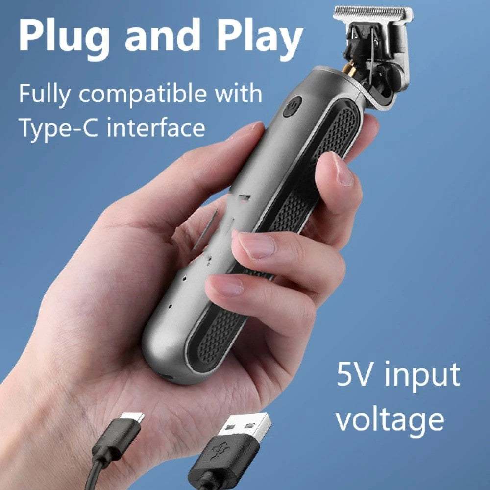 Electric shaver trimmer with USB charging and detachable stainless steel cutter head held in hand