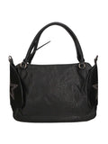 Black vegan leather handbag with double handles and central zip closure