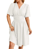 V-hals getailleerde taille flare-mouwen modejurk voor dames Ritchy's Shop