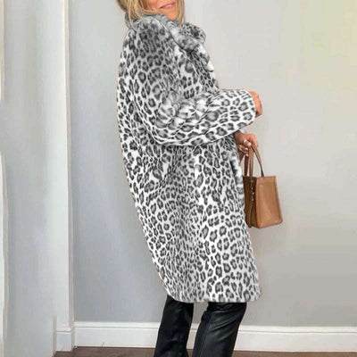 Women's Leopard Print Plush Jacket, Cozy Loose-Fit Warm Coat Elegant Medium-Length Fall Winter Outwear Nexora Store