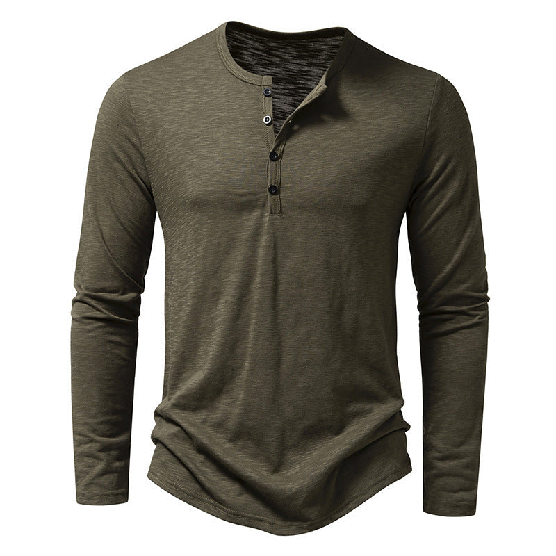 Men's Long-sleeved T-shirt Fashion Casual Solid Color Pullover Button Top Autumn And Spring Clothing Nexora Store