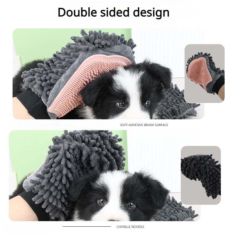 2-in-1 verzorgingshandschoen voor huisdieren, elegante hondenverzorgingstool voor borstelen, masseren en drogen, verzorgingsset voor honden en katten, 2-zijdige badborstel, reinigings- en massagehandschoen Ritchy's Shop