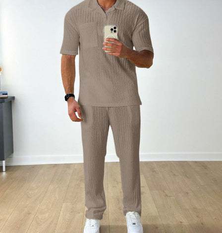 Mode Casual Polo Korte Mouw Overhemd Broek Tweedelig Set Herenpak Ritchy's Shop
