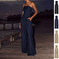 Losse Tube-top Jumpsuit navy polyester sleeveless wide-leg elegant design