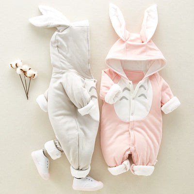 De nieuwe katoenen gevoerde katoenen baby romper verdikte chinchilla capuchon katoenen baby rompertjes pasgeboren gaan klimkleding Ritchy's Shop