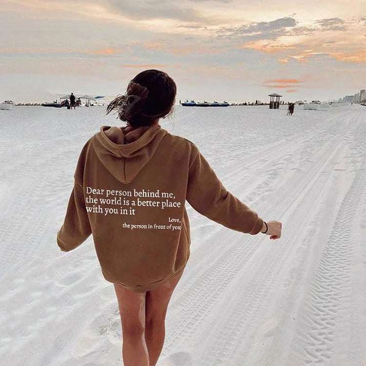 dames hoodie met pluche letters en kangoeroezak bruin unisex trui met capuchon en trekkoord