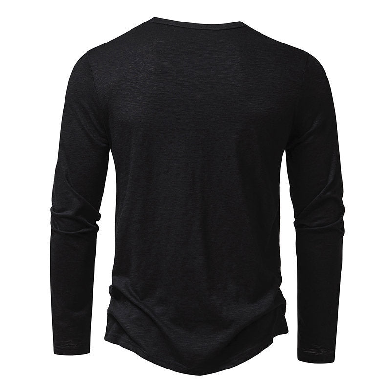 Men's Long-sleeved T-shirt Fashion Casual Solid Color Pullover Button Top Autumn And Spring Clothing Nexora Store