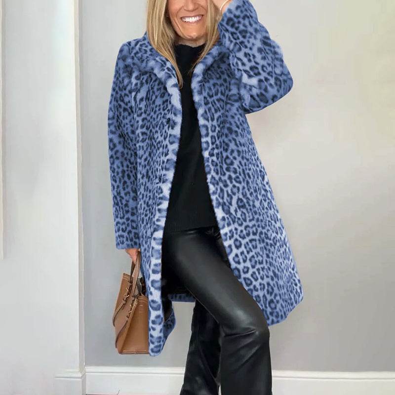 Women's Leopard Print Plush Jacket, Cozy Loose-Fit Warm Coat Elegant Medium-Length Fall Winter Outwear Nexora Store