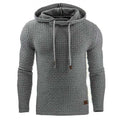 Men's gray textured hoodies sweater with drawstring hood and long sleeves