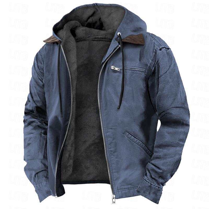 Winter Hooded Coat With Pockets Fashion Warm Fleece Zip-up Jacket Casual Outwear Men's Clothing Nexora Store