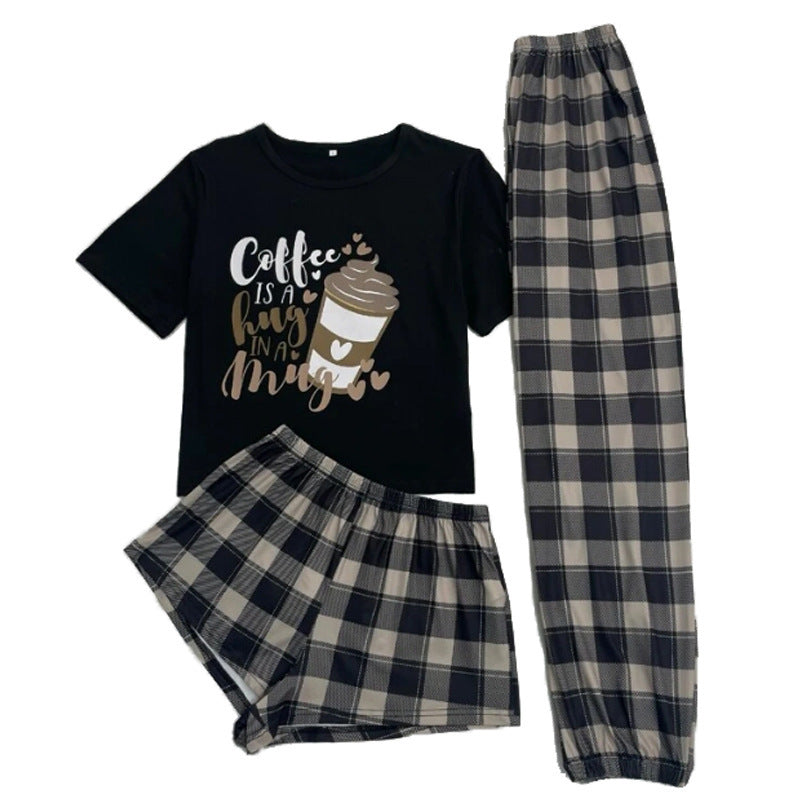 Driedelige pyjama voor dames, cartoon geruite shorts, broeken, huiskleding Nexora Store