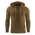 Men's hoodies sweater knitted brown cotton polyester blend with hood and drawstrings