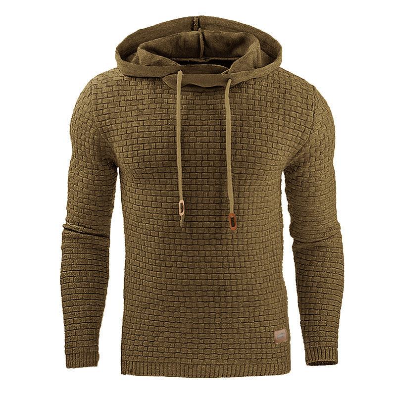 Men's hoodies sweater knitted brown cotton polyester blend with hood and drawstrings