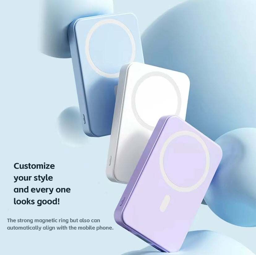 Powerbank Magnetische draagbare draadloze snellader 10000mAh met MagSafe compatibiliteit en LED-display in blauw, wit en paars