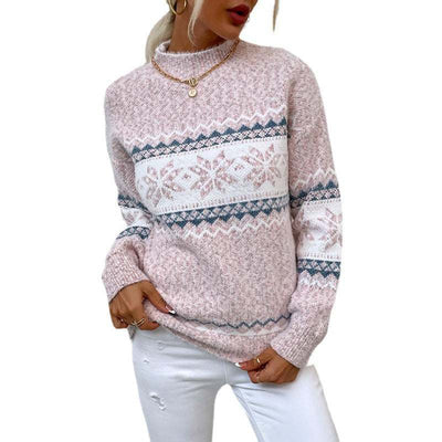 Winter Snowflake Sweater Fashion Half Turtleneck Pullover Knitted Tops Women's Christmas Clothing Nexora Store