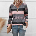 Gestreepte V-hals trui met roze, zwarte en grijze strepen, lange mouwen, casual stijl