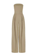 Losse Tube-top Jumpsuit in beige polyester, sleeveless elegant wide-leg design