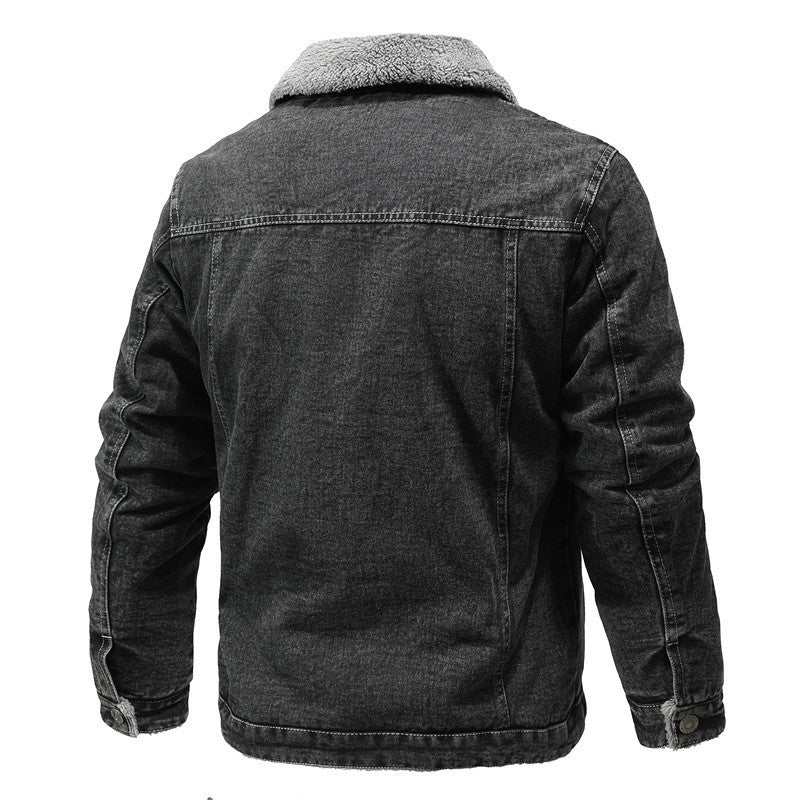 Retro revers losse katoenen jas fleece gevoerde verdikking denim jas Ritchy's Shop