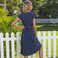 Zomer Dames Polka Dot Korte Mouw Jurk Casual Bandage Feest Geplooide Midi Jurken Elegante Groene Kantoor Dame Kleding Nexora Store