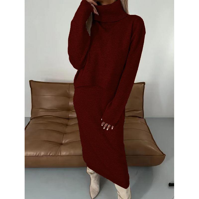 2pcs Sweater Suit Winter Fashion Turtleneck Pullover And Sleeveless Long Dress Womens Clothing Nexora Store