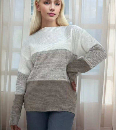 Pullover Knitted Sweater Fashion Round Neck Splicing Knitwear Loose Top Women's Clothing Nexora Store