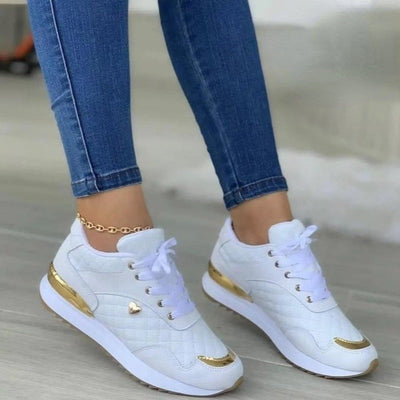 Geruite sneakers voor dames met patchwork veterschoenen en liefdesdecoratie Nexora Store
