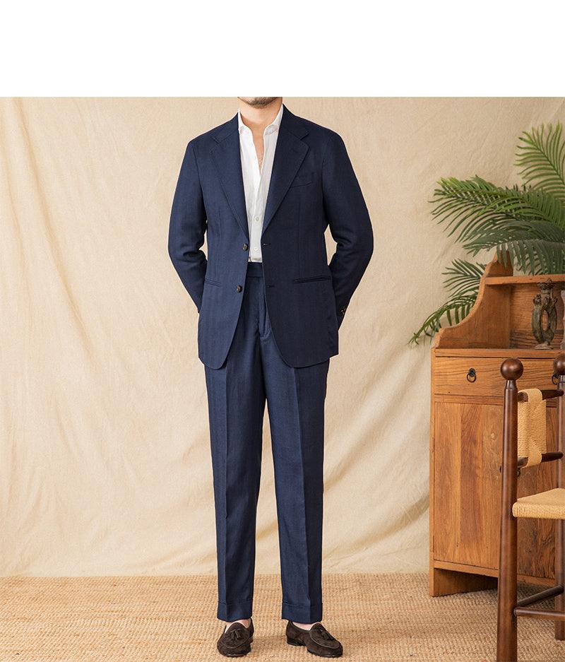 Halfgevoerde lichtgewicht ademende pakset in donkerblauw met colbert en broek