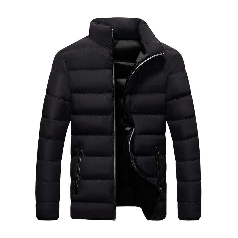 Zwarte heren winterjas slim fit verdikt katoenen jas met rits en zakken