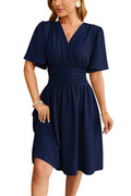 V-hals getailleerde taille flare-mouwen modejurk voor dames Ritchy's Shop