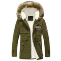 Heren winter warme dikke gewatteerde jas lange bontkraag legergroene parka fleece Ritchy's Shop