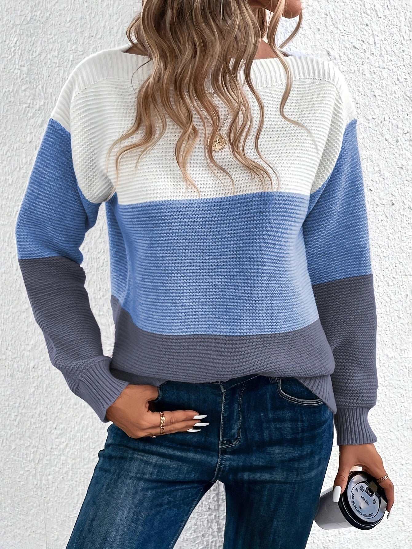 Pullover Knitted Sweater Fashion Round Neck Splicing Knitwear Loose Top Women's Clothing Nexora Store