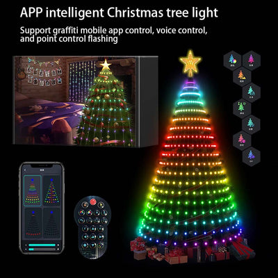5-foot smart Christmas tree lights with 400 LED, remote and app control, multi-color and warm white, music sync, 11 lighting modes, suitable for indoor and outdoor use