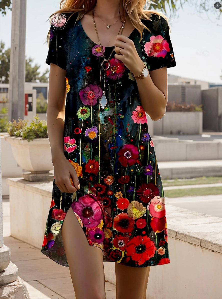 Print Element Ronde Hals Korte Mouw Jurk Nexora Store