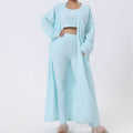3-delige sets zachte pluizige pastelblauwe crop top broek en lange cardigan lounge set