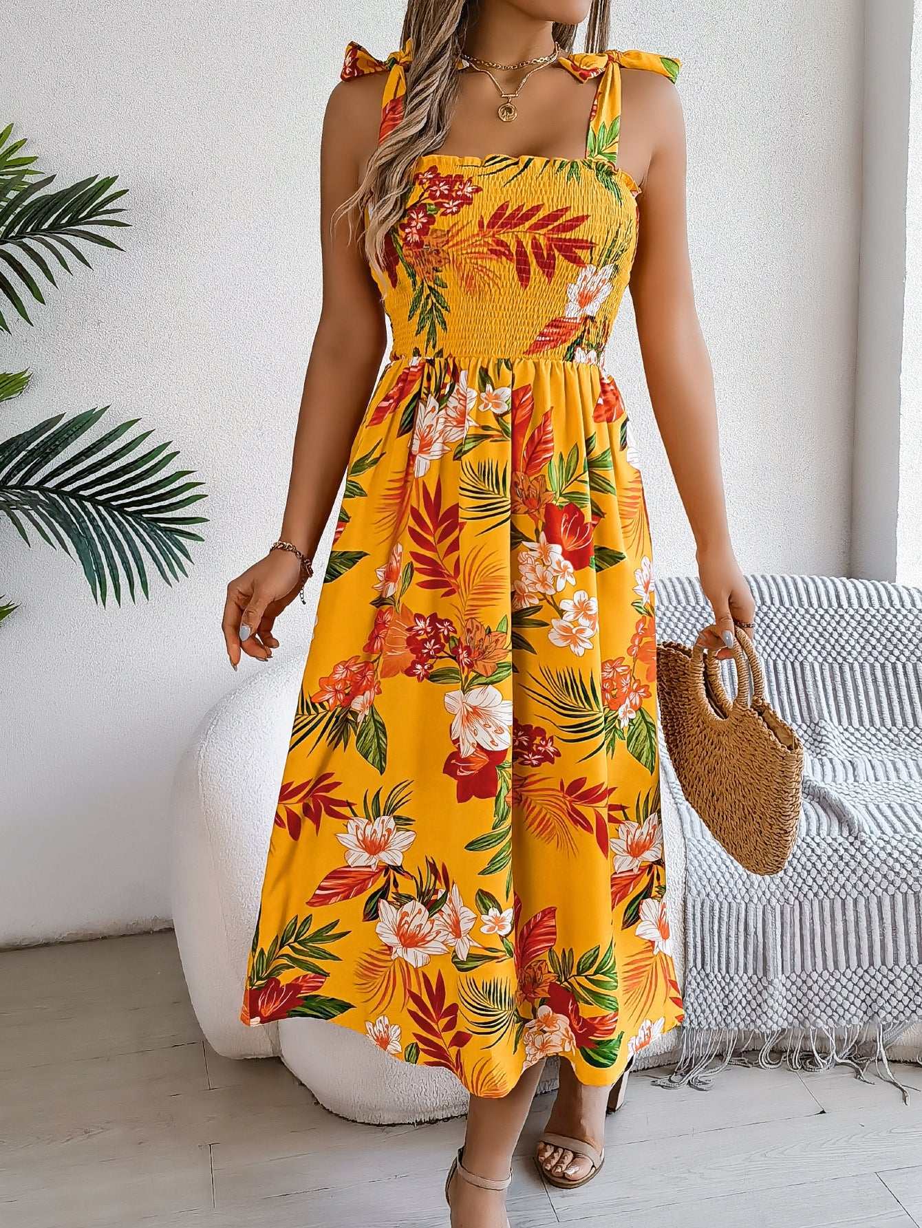 Bloemenprint jarretelle korset jurk in mode vakantie strand lange jurken zomerkleding voor vrouwen Nexora Store