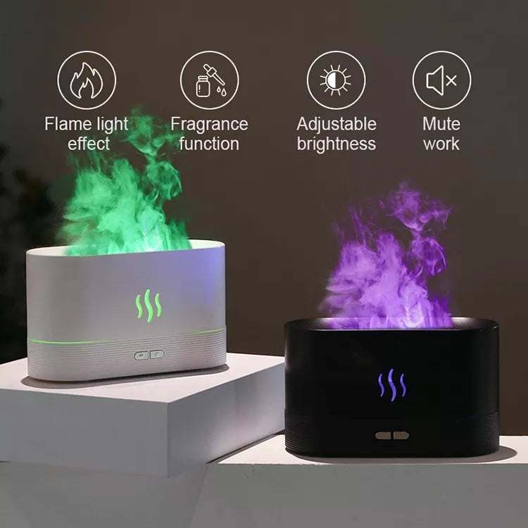 Best verkochte USB-ultrasonore vlambevochtiger (2022) met LED RGB-kleurrijke etherische olie, vuurvlam en aromaverspreider Nexora Store
