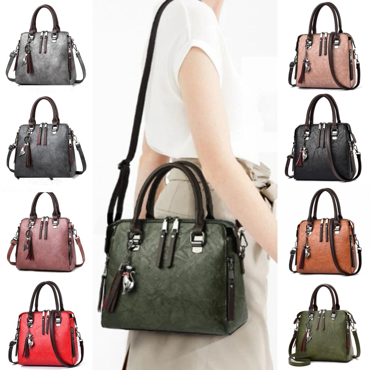 Vintage handtas voor dames, grote PU-leren schoudertas met kwastjes en diverse kleuren