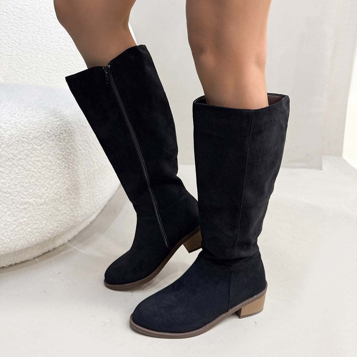 Chunky Heel Small Slim Suede Over The Knee Side Zipper Boots Nexora Store