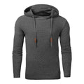Gray textured men's hoodies sweater with drawstring hood and long sleeves