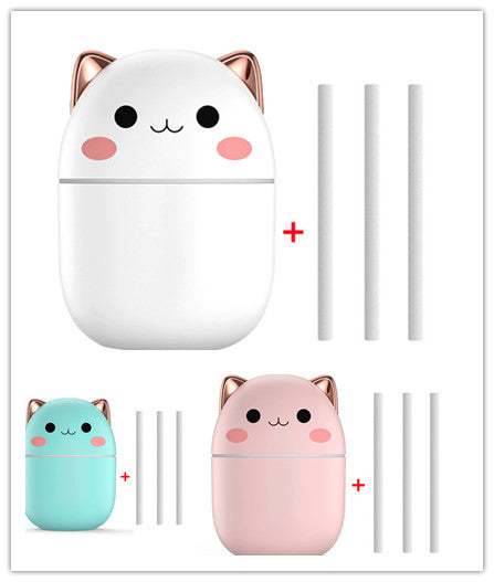 Luchtbevochtiger schattige kat mini luchtbevochtiger met kat design en aroma diffuser stiften in wit, blauw en roze kleuren