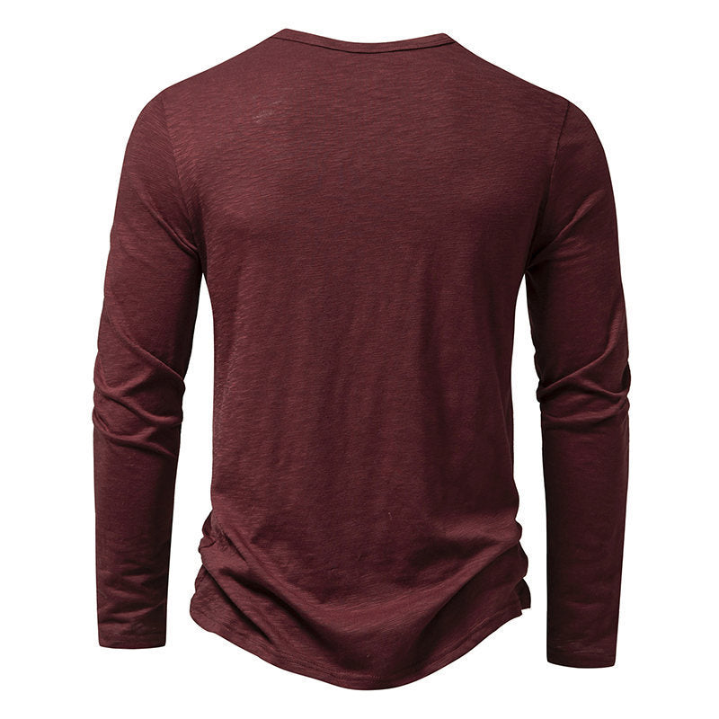 Men's Long-sleeved T-shirt Fashion Casual Solid Color Pullover Button Top Autumn And Spring Clothing Nexora Store