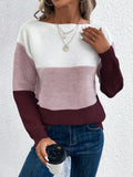 Pullover Knitted Sweater Fashion Round Neck Splicing Knitwear Loose Top Women's Clothing Nexora Store