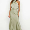 Lichtgroene zomerjurk zonder mouwen met stijlvolle hals en comfortabele polyester stof