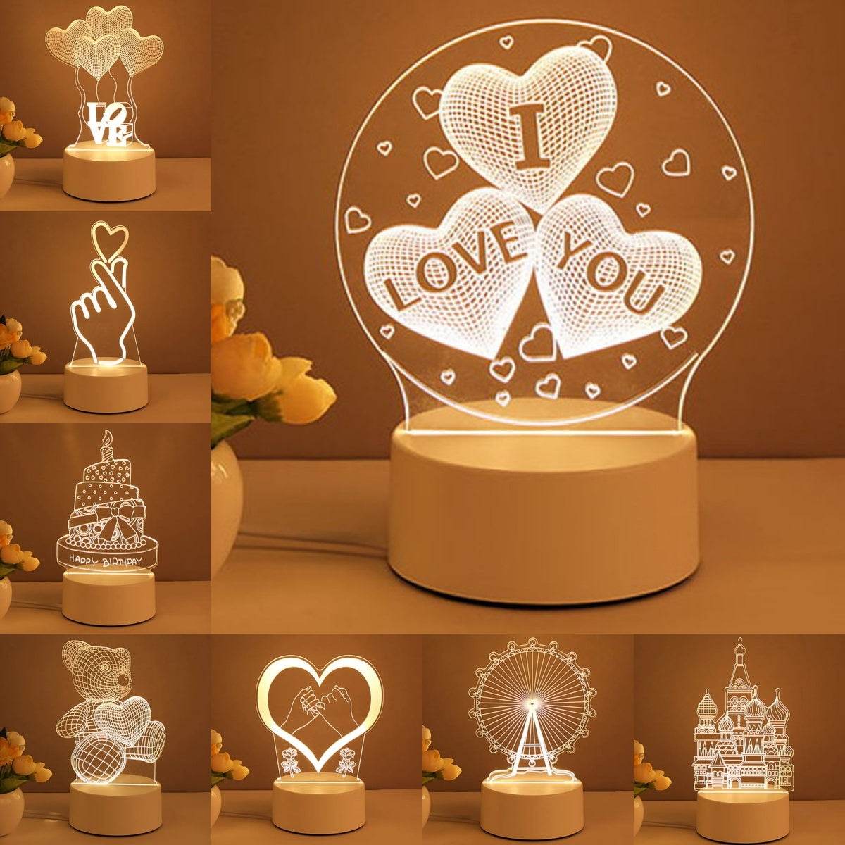 3D-lamp acryl USB LED nachtlampje valentijnsdagcadeau warm wit licht kamerdecoratie neonreclamelamp