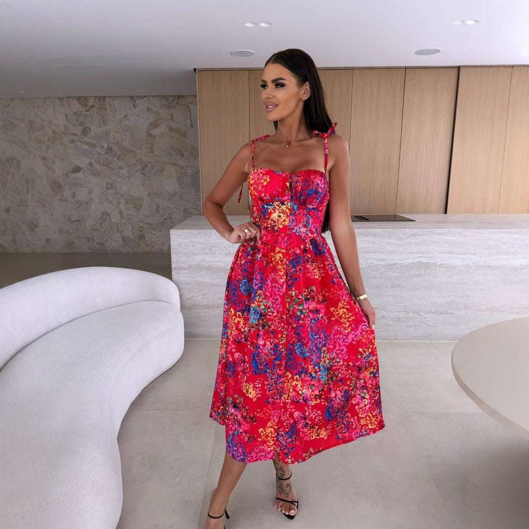 Off-neck kleur bedrukte slipjurk Nexora Store