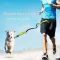 Multifunctional pet leash with double elastic rope for running with dog in sapphire blue and fluorescent green colors