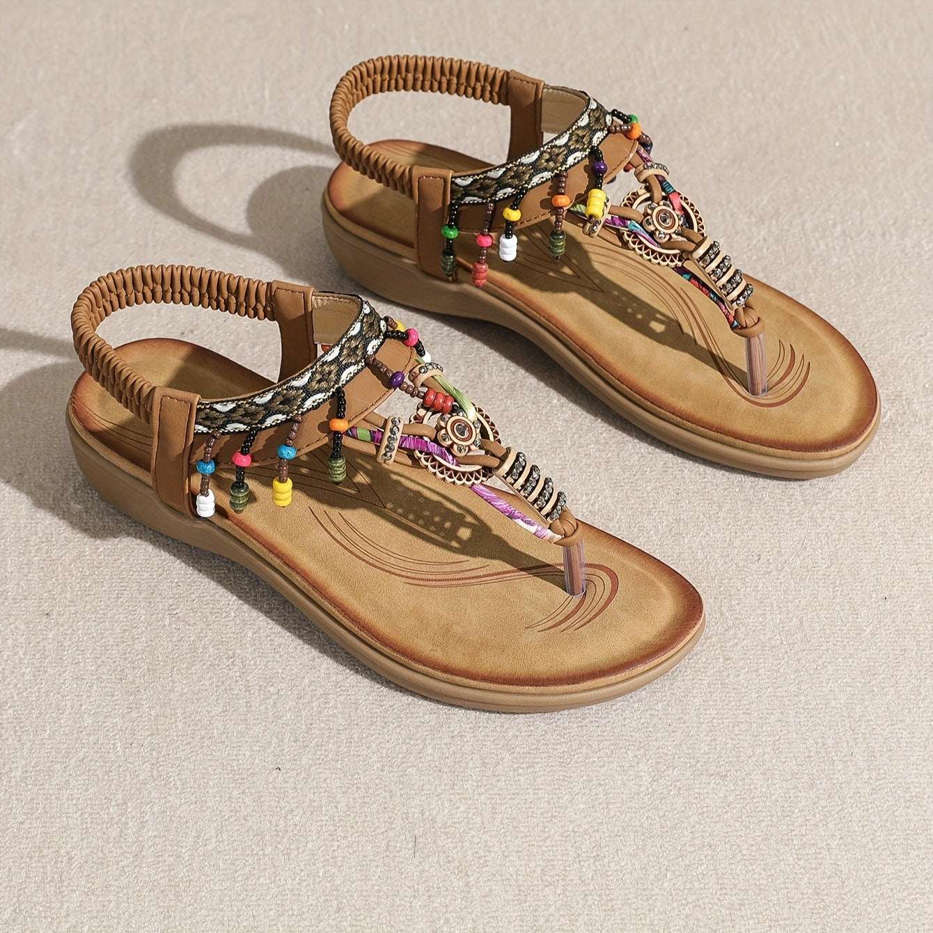 Bohemian etnische stijl platte sandalen met hanger slippers Nexora Store