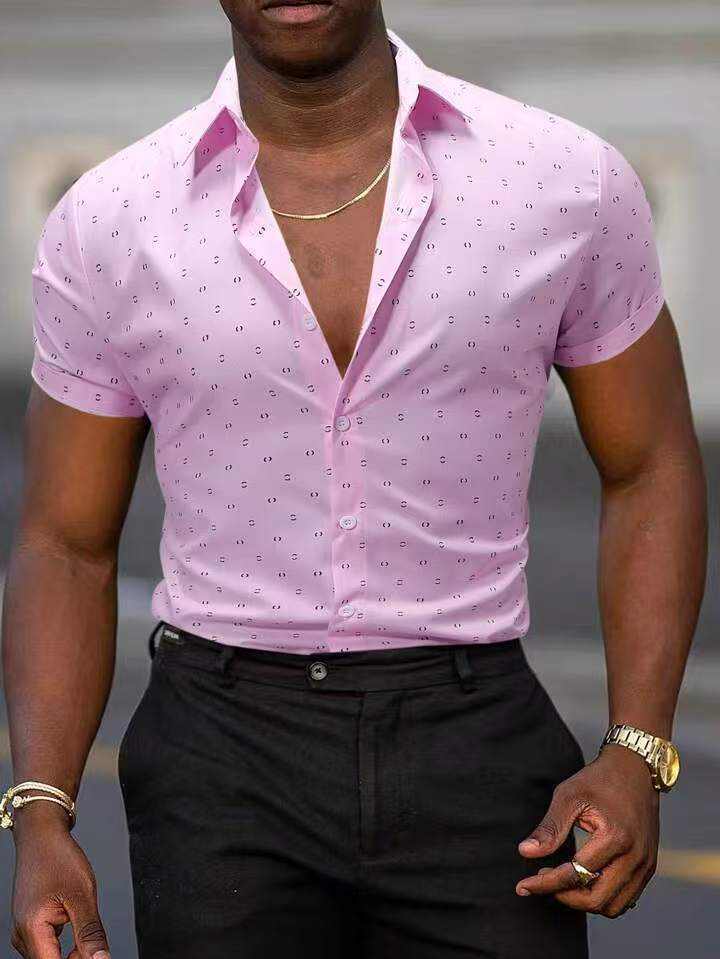 Ademend, rekbaar, dun, bedrukt herenoverhemd met korte mouwen Nexora Store